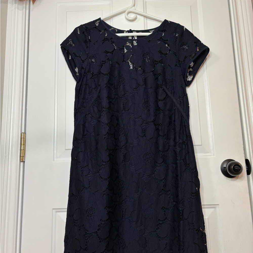 LOFT Navy Floral Lace Midi Dress